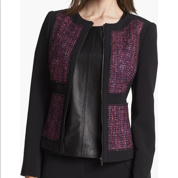 Trina Turk Bevy Jacket Blazer Purple Tweed Black - Picture 1 of 2